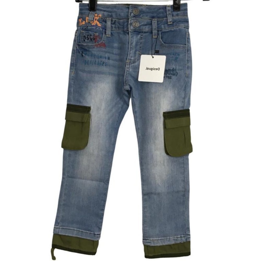 New Desigual Girl's Jeans Blue Parches Details